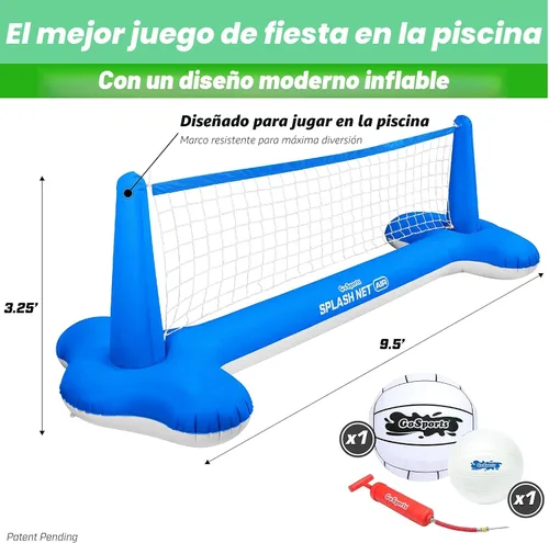 Vista 4 de GoSports Splash Net Air, juego inflable de voleibol para piscina, incluye red flotante, pelotas de voleibol de agua y bomba de pelota