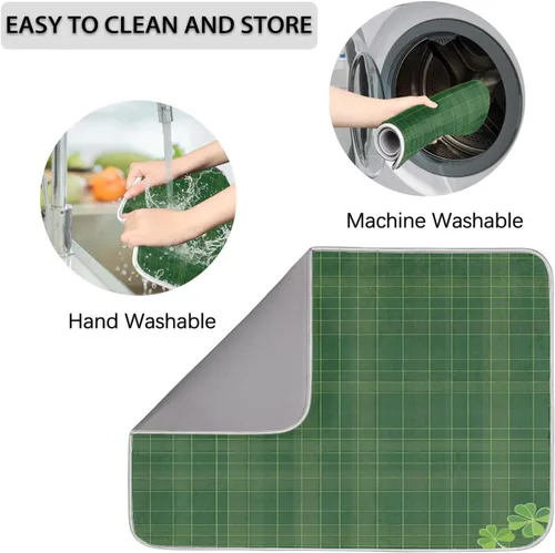 Vista 3 de Tapete de secado de platos con hojas del día de San Patricio para cocina, tapete de café, absorbente de agua, resistente al calor, para mesa, tapete
