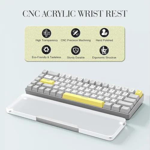 Vista 2 de Reposamuñecas acrílico para teclado profesional - Teclado compacto 60% - Teclados mecánicos Reposamanos ergonómico para teclado de computadora, base