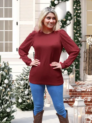 Vista 2 de WIHOLL Camisas de manga larga para mujer, túnica de otoño, ropa de cuello redondo a la moda