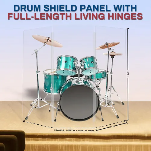 Vista 6 de PENNZONI Drum Shield de 5 pies con bisagras de plástico, viene con 3 paneles para tambor y bisagras de plástico, paneles de acrílico transparente