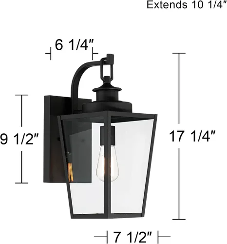 Vista 4 de Possini Euro Design Ackerly - Moderna lámpara de pared para exteriores, acero negro texturizado, paneles de vidrio transparente de 17 1/4 pulgadas