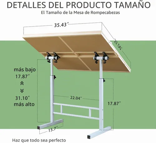 Vista 2 de BittPicc - Mesa de rompecabezas ajustable con 4 cajones y patas de cubierta