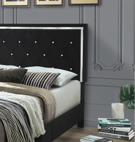 Vista 2 de Better Home Products Cama King tapizada de terciopelo Monica en color negro