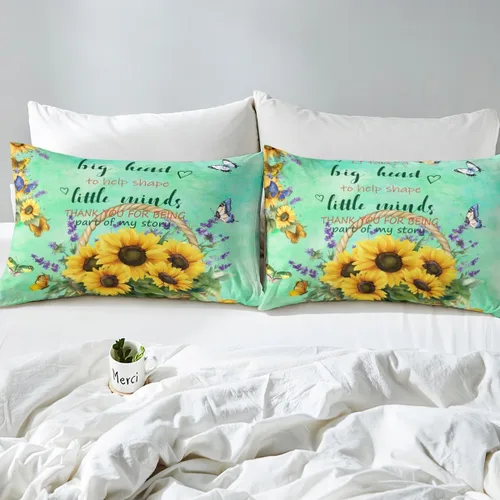 Vista 5 de Regalos de jubilación para mujer, juego de sábanas de tamaño individual, sábanas de girasol, regalo para profesores, cesta de cosecha floral, juego