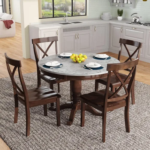 Vista 13 de Juego de mesa de comedor de 5 piezas para 4 personas, mesa rectangular y 4 sillas para cocina, comedor, familia y apartamento, patas de madera