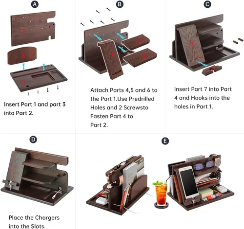 Vista 3 de Regalos del día del padre, para papá, regalos para hombres, ideas para hombres, organizador de mesita de noche para él, estación de acoplamiento