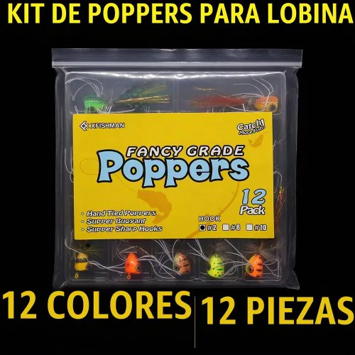 Vista 7 de Popper-Flies-para-mosca-pesca-topwater-panfish-bluegill-bajo-poppers moscas insectos señuelos A-Bass Poppers Flies-12pcs