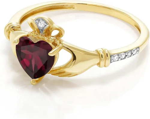 Vista 98 de Gem Stone King Anillo de compromiso claddagh celta irlandés de oro amarillo de 10 quilates con piedra preciosa en forma de corazón de 0.236 in
