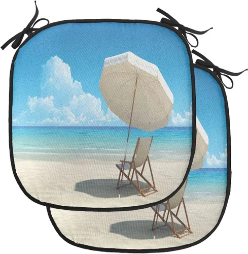 Vista 27 de Lunarable Cojín para silla costera, diván del desierto, descanso solitario, vacaciones, tropical, resort playa, ocio, asiento acolchado para cocina