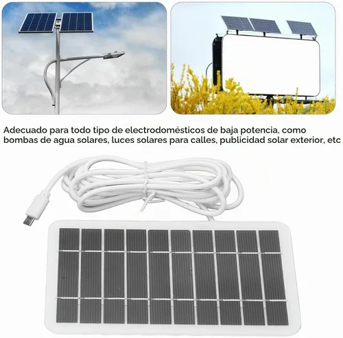 Vista 5 de Panel solar USB, cargadores solares portátiles de 2 W, polisilicio de 5 V de baja potencia para aparatos eléctricos cargador solar con cable USB
