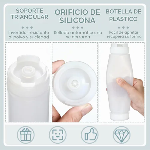 Vista 5 de Sabary 6 botellas exprimibles de condimentos de 16 onzas para salsa, botellas de plástico invertidas con calcomanías y embudo, válvula grande sin