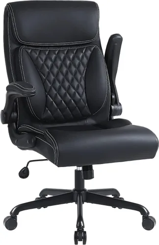 Vista 10 de Youhauchair Silla de oficina ejecutiva, silla ergonómica de piel sintética para computadora con soporte lumbar, reposabrazos abatibles y altura Beige