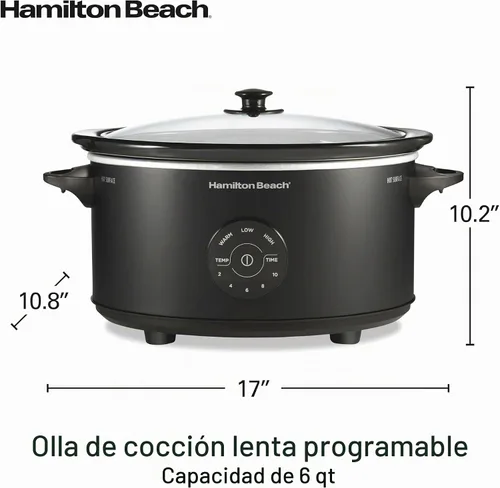 Vista 8 de Hamilton Beach Juego de olla de cocción lenta programable de 6 cuartos de galón Set & Forget, 15 opciones de cocción con 5 opciones de tiempo y 3