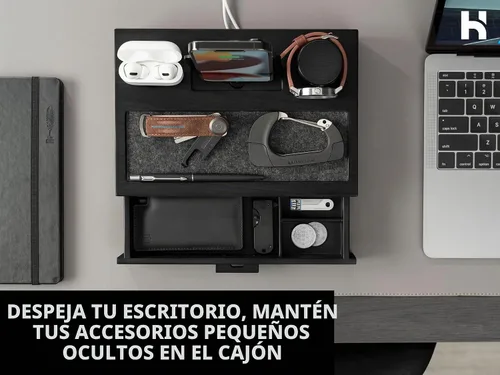 Vista 4 de Holme & Hadfield - Estación de acoplamiento de madera para teléfono con cajón y soporte para reloj