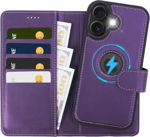 Vista 23 de Funda de piel sintética 2 en 1 para iPhone 13 PRO MAX, funda de piel sintética desmontable con soporte para tarjetas, funda extraíble con bloqueo