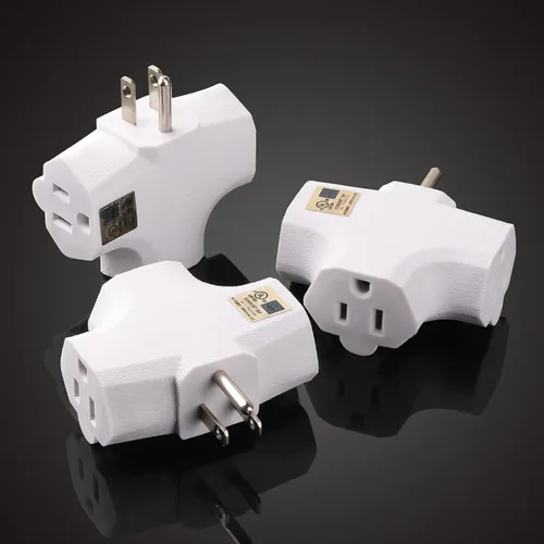 Vista 7 de Adaptador de pared de 3 tomacorrientes en forma de T, extensor de enchufe de 3 clavijas con conexión a tierra, 125 V 1875 W, enchufe de pared