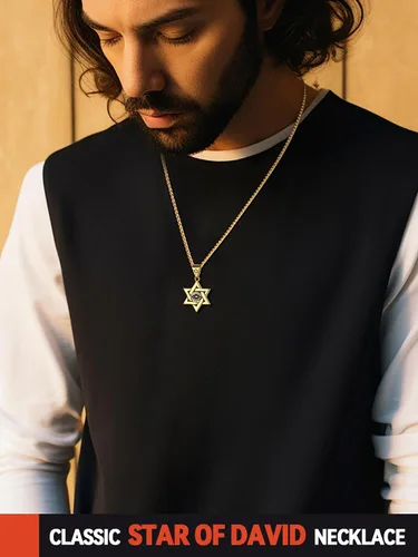 Vista 4 de FaithHeart David of Star Collar para hombres y mujeres, collar con colgante de estrella judía, acero inoxidable, amuleto hebreo, caja de regalo