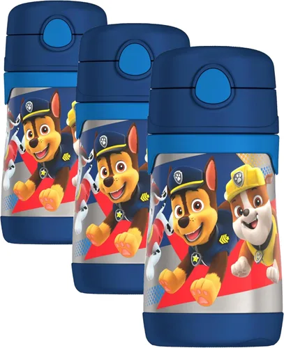 Vista 17 de Thermos Bebé 10 oz. Botella de acero inoxidable con popote emergente, coches