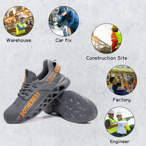 Vista 25 de Furuian - Tenis con punta de acero para hombres y mujeres, zapatos de seguridad ligeros, cómodos, a prueba de pinchazos, zapatos de trabajo