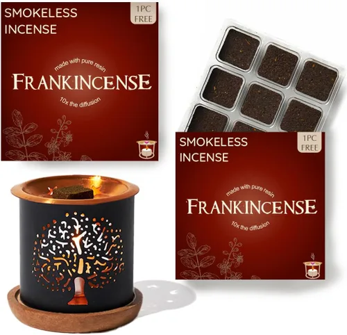 Vista 13 de Aromafume - Quemador de incienso exótico de benjuí y flor de la vida 2 bandejas x 9 ladrillos Extracto de Styrax, nativo de Indonesia Ideal