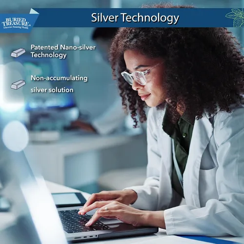 Vista 6 de Buried Treasure Silver Advanced Immune 10 PPM Silver para adultos y niños, 16 onzas, 96 porciones, nano partículas, refuerzo de apoyo inmunológico