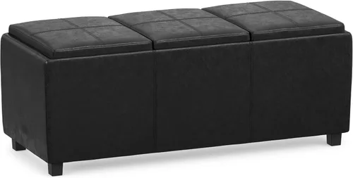 Vista 16 de SIMPLIHOME Avalon - Otomana de almacenamiento, otomana rectangular tapizada de cuero vegano de 42 pulgadas de ancho en color negro carbón, mesa