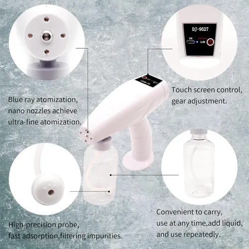 Vista 3 de Pistola pulverizadora portátil de nano alcohol, atomizador de mano de vapor inalámbrico para el hogar, oficina, automóvil, escuela, 8.45 onzas
