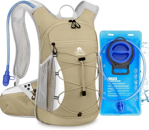 Vista 11 de Mochila de hidratación con bolsa de agua de 2 litros. Mochila ligera de 15 litros con bolsillos para cinturón de cadera del tamaño del teléfono