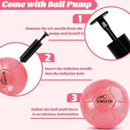 Vista 8 de Tamaño 3, 4, 5, juego de pelota de fútbol con purpurina, rosa, dorado, morado, con inflador, pelota de fútbol para niños de 3-6, 6, 8, 8-12, pelota