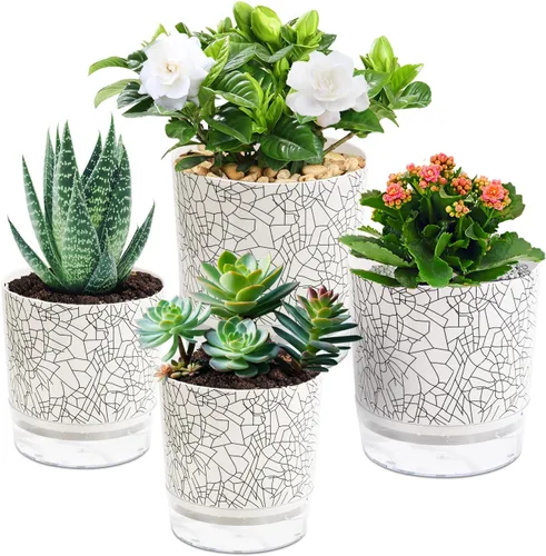 Vista 12 de Macetas de riego automático para plantas de interior, macetas, maceta de riego automático, 2 piezas de 4 + 5.3 pulgadas, rayas negras