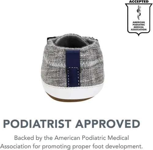 Vista 4 de Robeez Zapatos de cuna con suela suave antideslizantes para bebés varones y unisex, pantuflas mocasines para bebés y niños pequeños, 0-24 meses Lino
