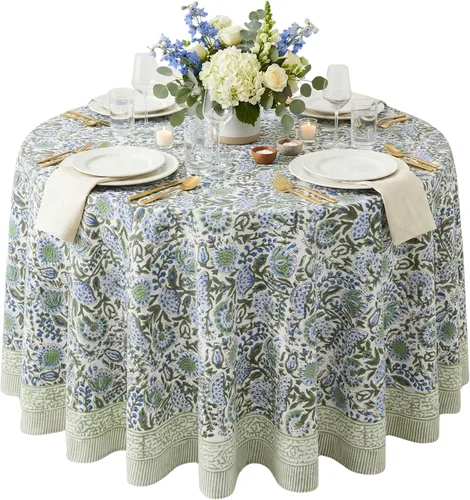 Vista 84 de ATOSII Mantel 100% algodón, Amara, floral, hecho a mano, rectangular, de lino, para cocina, comedor, fiestas, bodas, exteriores, picnics, Pascua