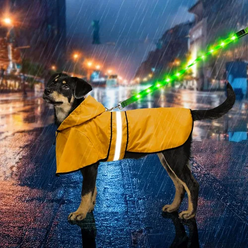 Vista 18 de Weesiber Chubasquero para perro, impermeable con agujero para correa, ropa de lluvia con capucha reflectante para cachorros, poncho para mascotas