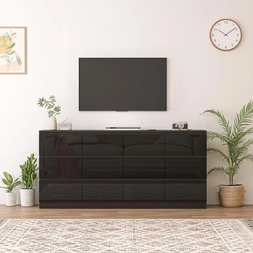 Vista 5 de Cómoda de 12 cajones con estación de carga, cómoda grande moderna con 12 cajones sin asas, cómoda de almacenamiento de madera para dormitorio, sala