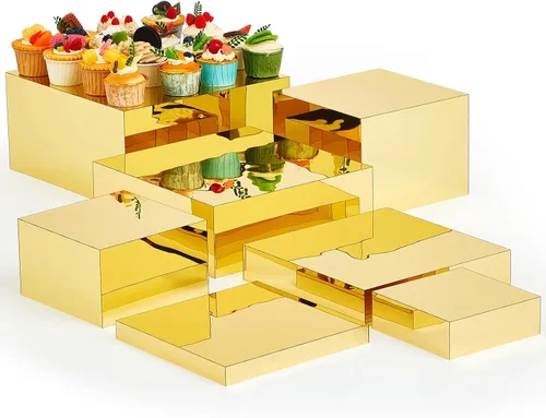 Vista 21 de Leinuosen Juego de 7 Elevadores Grandes para Buffet de 6" a 12" Caja de Exhibición de Acrílico Elevador de Mesa de Postres para Catering Soporte