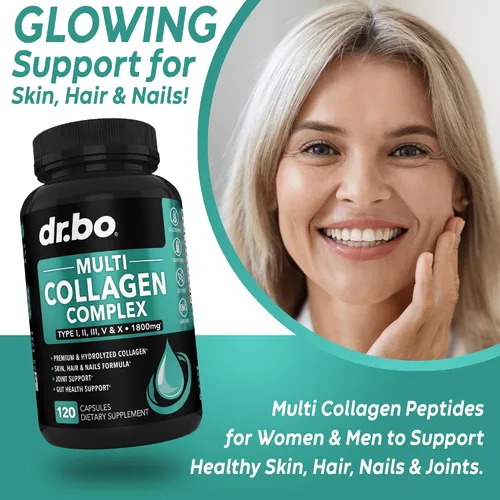 Vista 4 de Péptidos de colágeno múltiple y multivitamínico para mujer, cápsulas complejas de colágeno múltiple tipo I, II, III, V y X, píldoras de péptidos