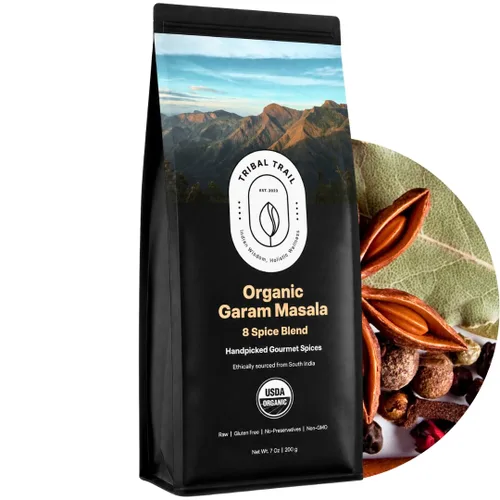 Vista 14 de Tribal Trail Cardamomo orgánico molido 4.02 onzas USDA Orgánico y sin OMG De origen ético de Kerala, India Bolsas de papel kraft reciclables