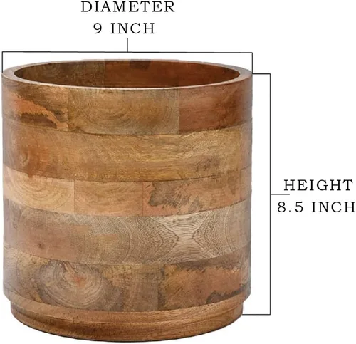 Vista 6 de Serene Spaces Living Macetero grande de madera de mango marrón, maceta de madera natural para flores y plantas sintéticas, plantas