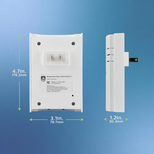 Vista 4 de Philips Kit de timbre inalámbrico, receptor enchufable, 1 botón pulsador, 2 melodías 4 niveles de volumen, aula, hogar, timbre de tienda, rango