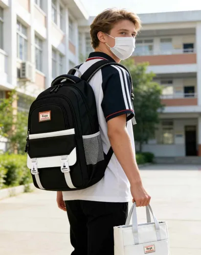 Vista 3 de Asge Mochilas infantiles para niñas, bolsas escolares para libros para adolescentes y niños con compartimento para laptop, diseño ergonómico Negro