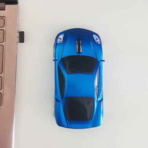 Vista 4 de Ratón inalámbrico para coche, ratón deportivo en forma de auto para computadora, laptop, PC, Mac con luz LED (azul)