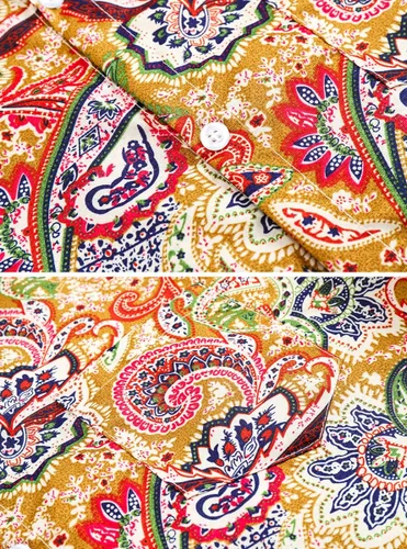 Vista 5 de QZH.DUAO Camisas de lino de discoteca de los años 70 para hombre, estilo casual, estampado de cachemira, floral, vintage, de manga larga y camisa