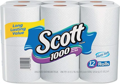 Vista 13 de Scott 1000 Papel higiénico por rollo, 18 rollos, seguro para fosa séptica, papel higiénico de 1 capa