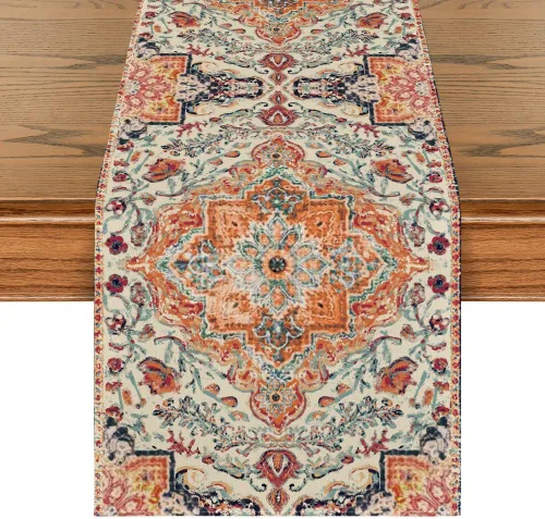 Vista 11 de Artoid Mode Camino de Mesa Estilo Boho Bohemia Naranja, Decoración Mágica de Otoño para Cocina y Comedor de Estilo Rústico y Granja, para Decoración