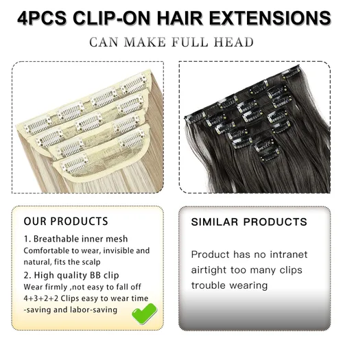 Vista 6 de Extensiones de cabello lacio con clip, suaves y gruesas (20 pulgadas, 4 unidades, 16H613#)