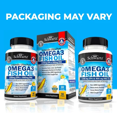 Vista 2 de Suplemento de aceite de pescado Omega 3 de triple fuerza, 2250 mg de ácidos grasos EPA DHA Omega 3 de pescado fresco capturado silvestre, fórmula