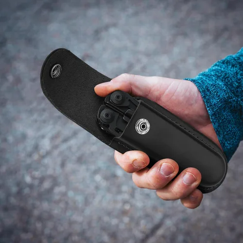 Vista 3 de Funda de cuero para cuchillos de bolsillo, estuche plegable de 4 pulgadas, funda multiherramienta duradera con cierre a presión y trabilla