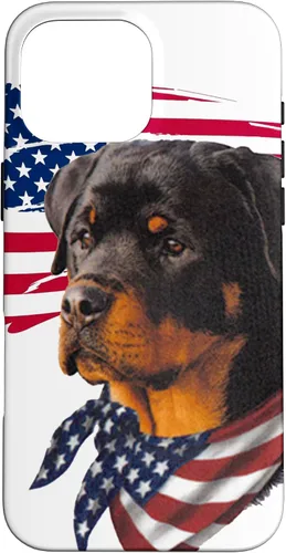 Vista 19 de Funda genial impresionante con la bandera estadounidense para iPhone 16 Rottweiler Dog