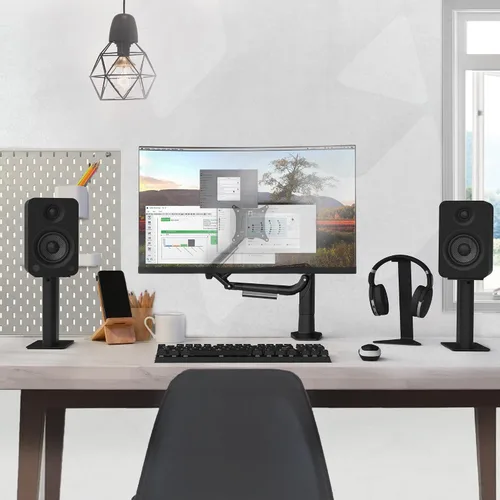 Vista 9 de Kanto H1 Soporte universal para auriculares - Negro - Construcción de acero sólido - Superficie de descanso de silicona curvada